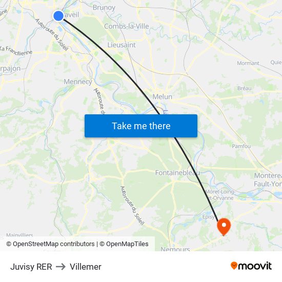 Juvisy RER to Villemer map
