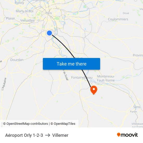 Aéroport Orly 1-2-3 to Villemer map