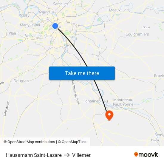 Haussmann Saint-Lazare to Villemer map