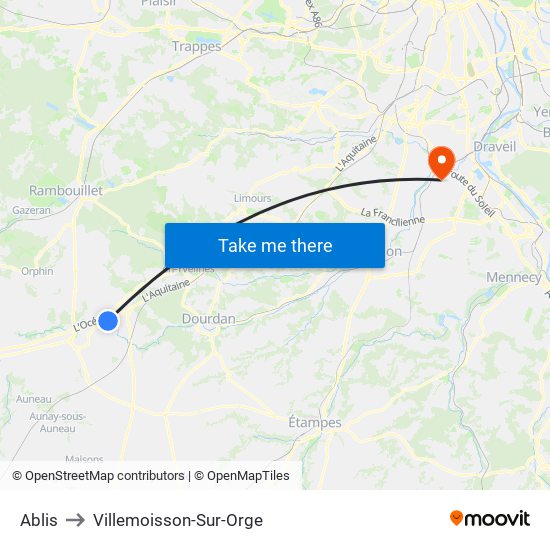 Ablis to Villemoisson-Sur-Orge map
