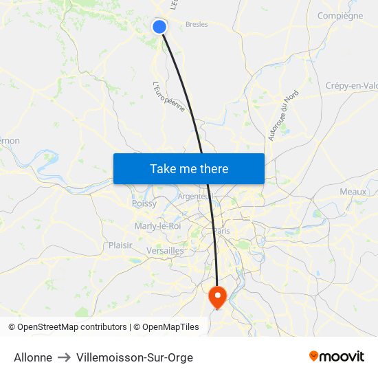 Allonne to Villemoisson-Sur-Orge map