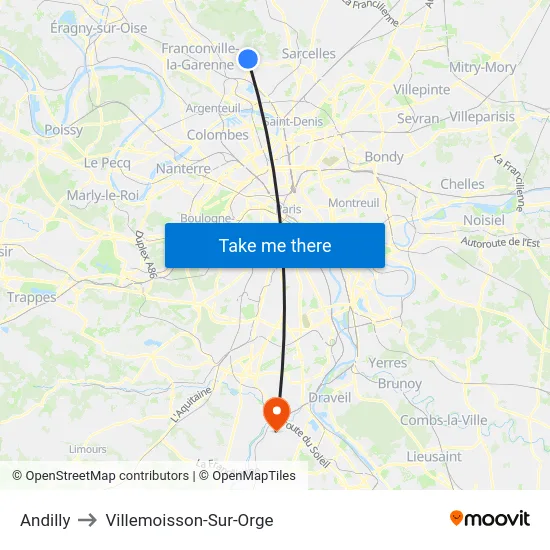 Andilly to Villemoisson-Sur-Orge map