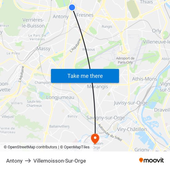 Antony to Villemoisson-Sur-Orge map