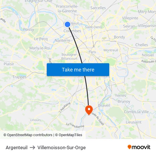 Argenteuil to Villemoisson-Sur-Orge map