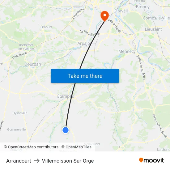 Arrancourt to Villemoisson-Sur-Orge map