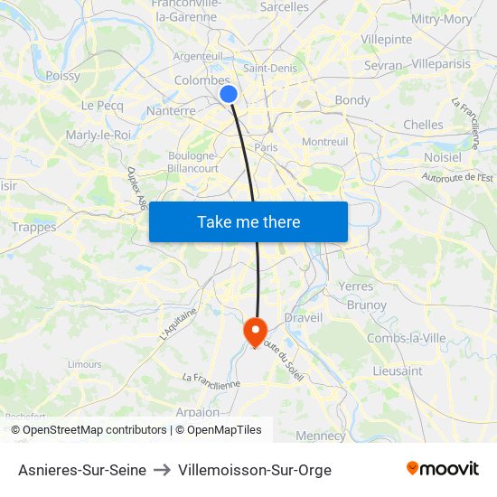 Asnieres-Sur-Seine to Villemoisson-Sur-Orge map