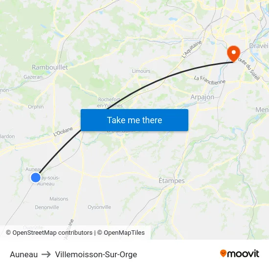Auneau to Villemoisson-Sur-Orge map