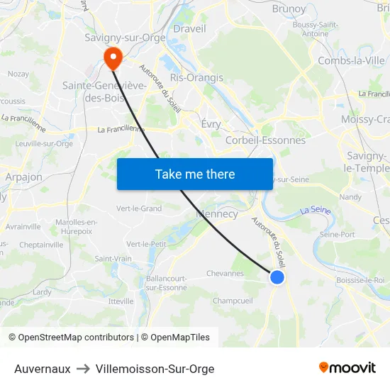 Auvernaux to Villemoisson-Sur-Orge map