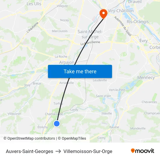 Auvers-Saint-Georges to Villemoisson-Sur-Orge map
