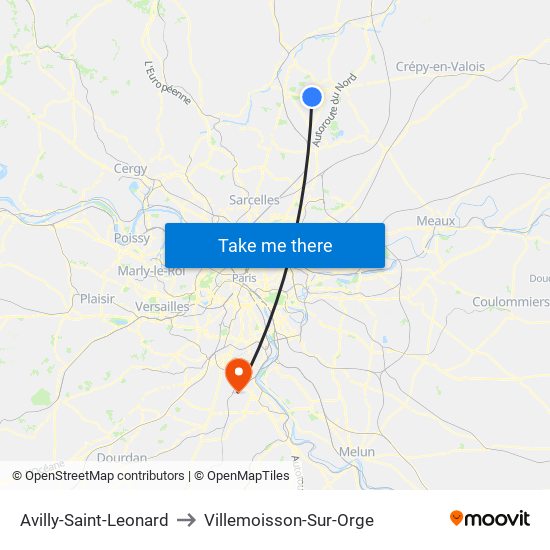 Avilly-Saint-Leonard to Villemoisson-Sur-Orge map