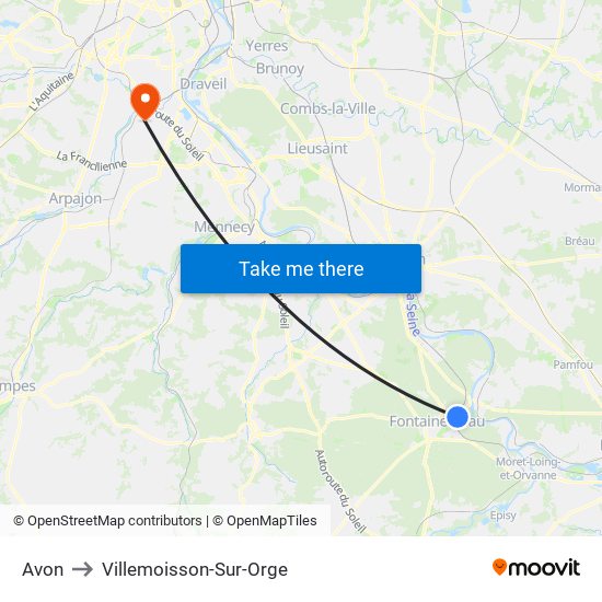 Avon to Villemoisson-Sur-Orge map