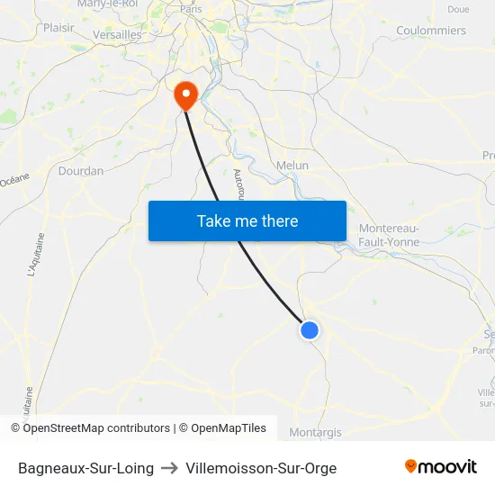Bagneaux-Sur-Loing to Villemoisson-Sur-Orge map
