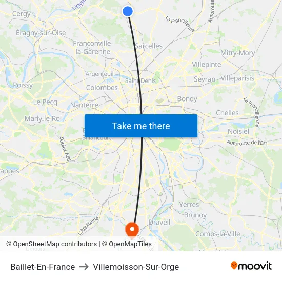 Baillet-En-France to Villemoisson-Sur-Orge map