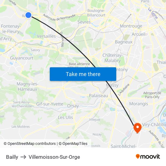 Bailly to Villemoisson-Sur-Orge map