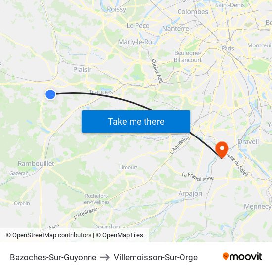 Bazoches-Sur-Guyonne to Villemoisson-Sur-Orge map
