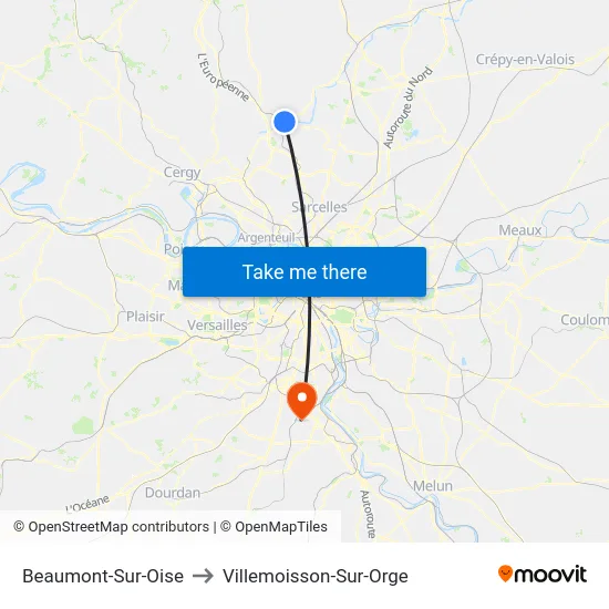 Beaumont-Sur-Oise to Villemoisson-Sur-Orge map