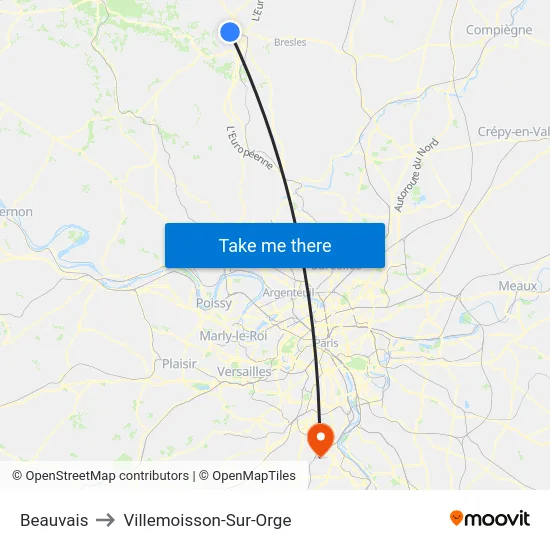 Beauvais to Villemoisson-Sur-Orge map