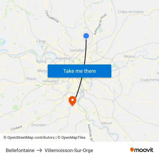 Bellefontaine to Villemoisson-Sur-Orge map