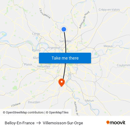 Belloy-En-France to Villemoisson-Sur-Orge map
