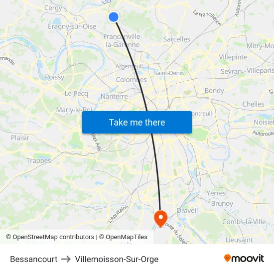 Bessancourt to Villemoisson-Sur-Orge map