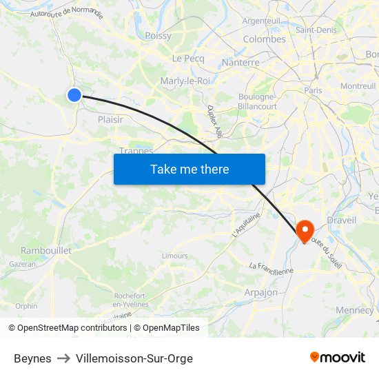 Beynes to Villemoisson-Sur-Orge map