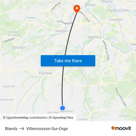 Blandy to Villemoisson-Sur-Orge map