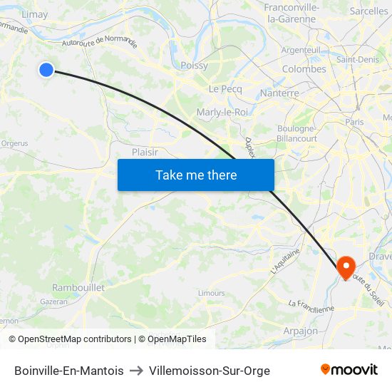 Boinville-En-Mantois to Villemoisson-Sur-Orge map