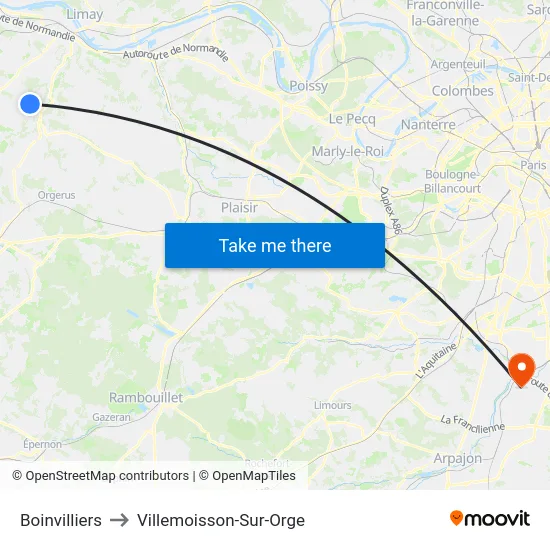 Boinvilliers to Villemoisson-Sur-Orge map