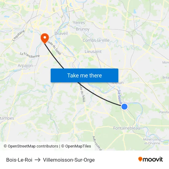 Bois-Le-Roi to Villemoisson-Sur-Orge map