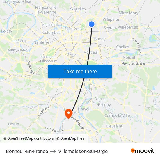 Bonneuil-En-France to Villemoisson-Sur-Orge map