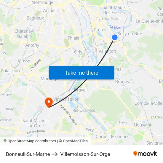 Bonneuil-Sur-Marne to Villemoisson-Sur-Orge map