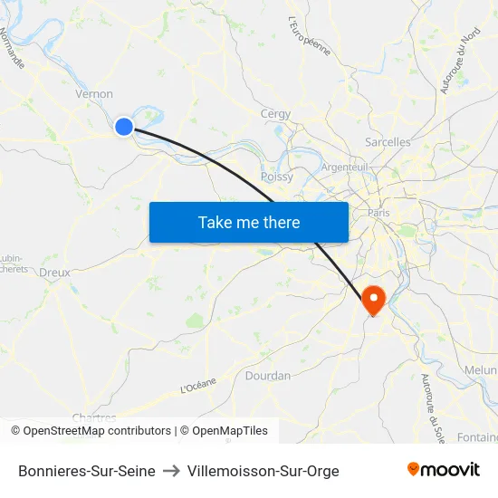 Bonnieres-Sur-Seine to Villemoisson-Sur-Orge map