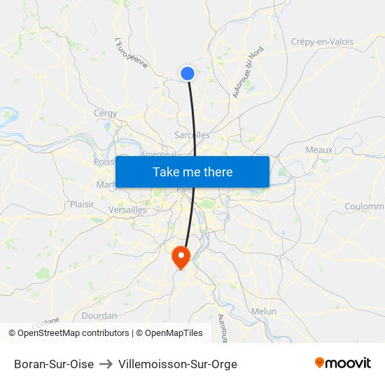 Boran-Sur-Oise to Villemoisson-Sur-Orge map