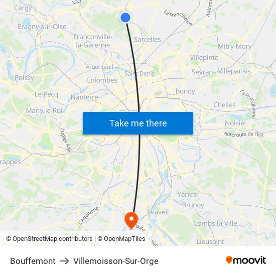 Bouffemont to Villemoisson-Sur-Orge map