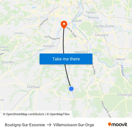 Boutigny-Sur-Essonne to Villemoisson-Sur-Orge map