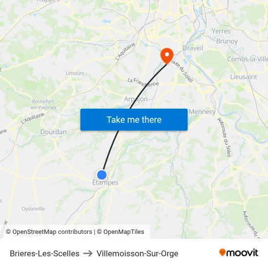 Brieres-Les-Scelles to Villemoisson-Sur-Orge map