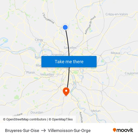 Bruyeres-Sur-Oise to Villemoisson-Sur-Orge map