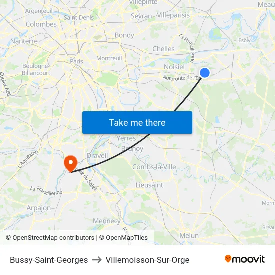 Bussy-Saint-Georges to Villemoisson-Sur-Orge map