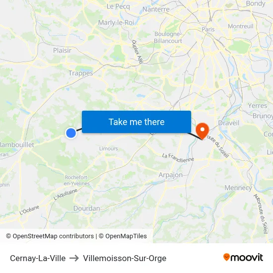 Cernay-La-Ville to Villemoisson-Sur-Orge map