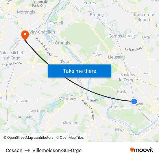 Cesson to Villemoisson-Sur-Orge map