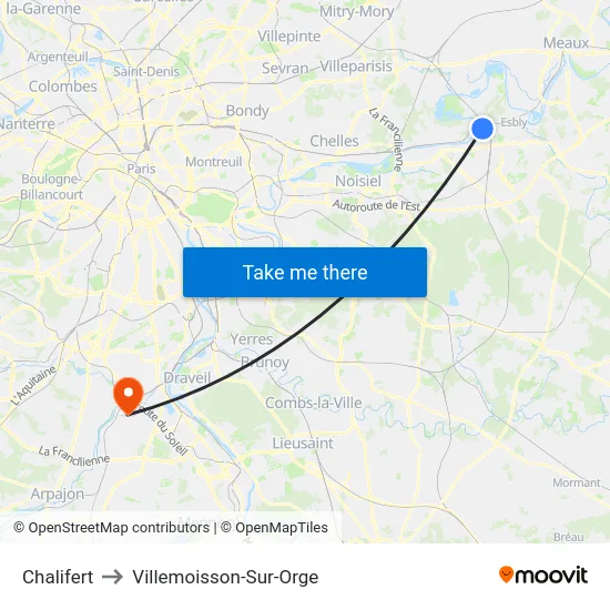 Chalifert to Villemoisson-Sur-Orge map