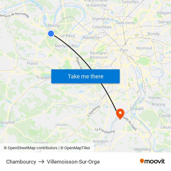 Chambourcy to Villemoisson-Sur-Orge map