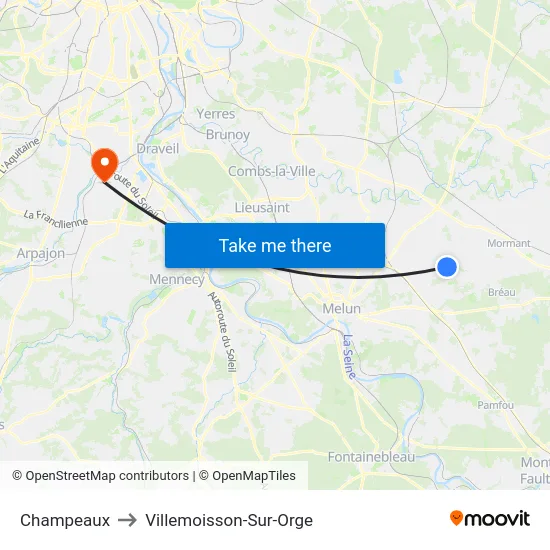 Champeaux to Villemoisson-Sur-Orge map