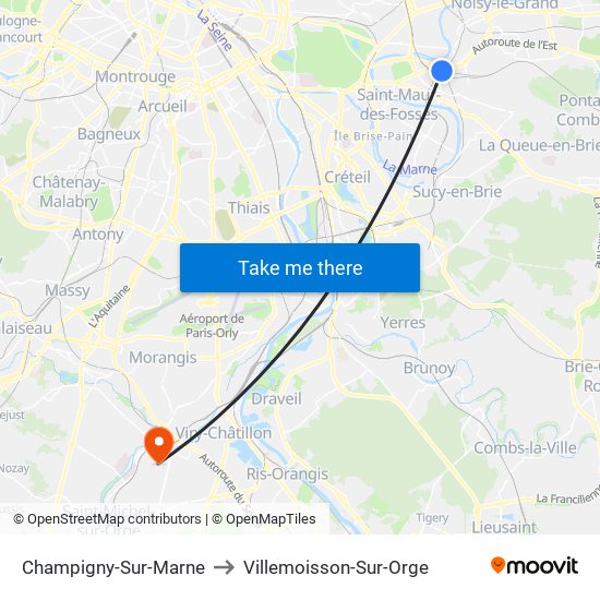 Champigny-Sur-Marne to Villemoisson-Sur-Orge map
