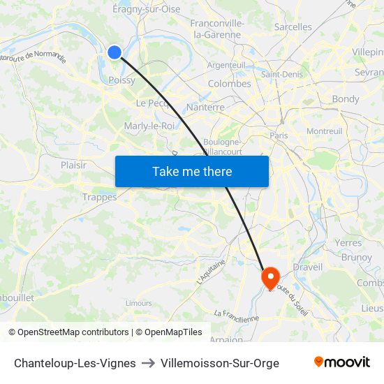 Chanteloup-Les-Vignes to Villemoisson-Sur-Orge map