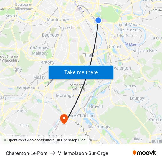 Charenton-Le-Pont to Villemoisson-Sur-Orge map