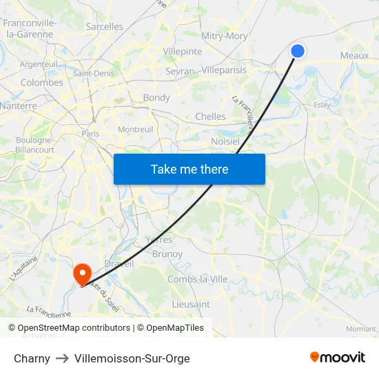 Charny to Villemoisson-Sur-Orge map