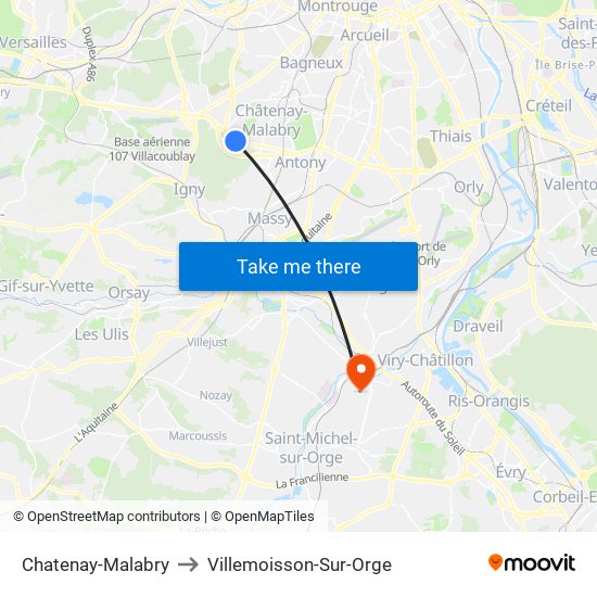 Chatenay-Malabry to Villemoisson-Sur-Orge map