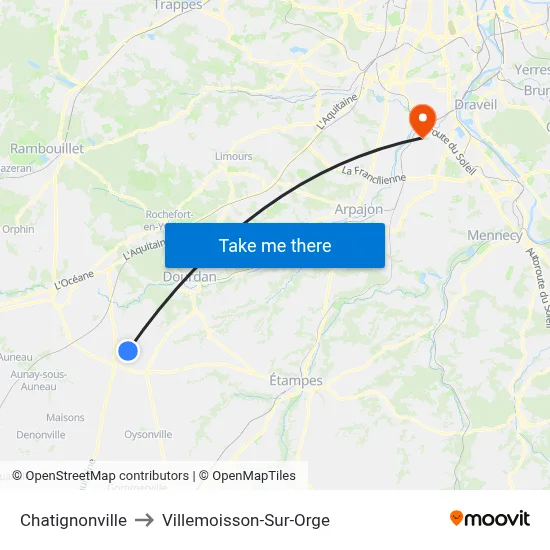 Chatignonville to Villemoisson-Sur-Orge map