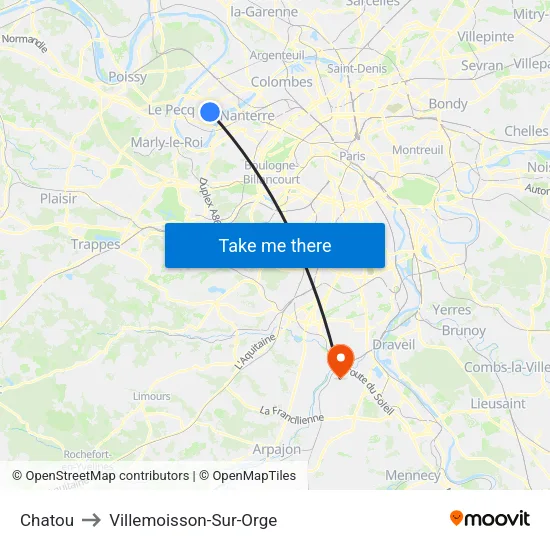 Chatou to Villemoisson-Sur-Orge map